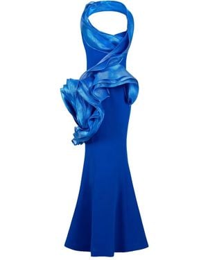 Gaby Charbachy Draped-Ruffle Evening Gown - Blue