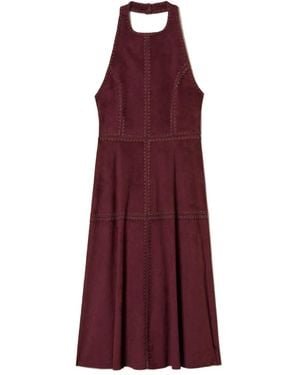Twinset Midi Suede Dress With Embroidery - Purple