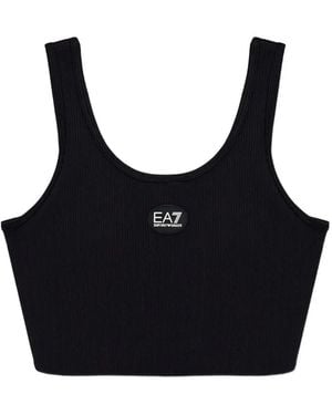 EA7 Logo-Detail Ribbed Top - Black