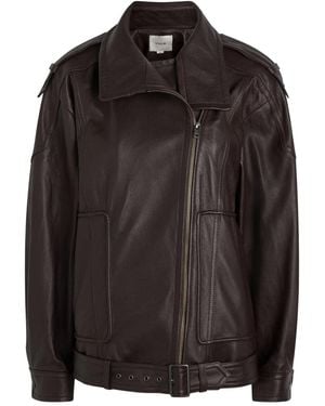 Vince Paneled Grained Leather Jacket - Black