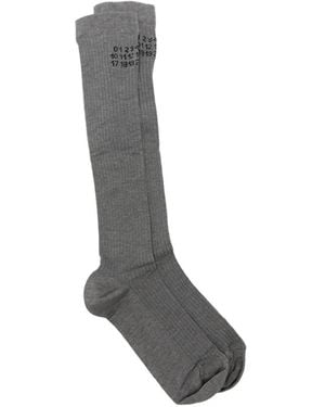 MM6 by Maison Margiela Logo-Print Ribbed Socks - Gray