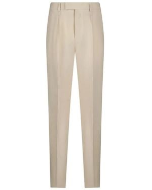 ZEGNA Pleated Linen Trousers - Natural