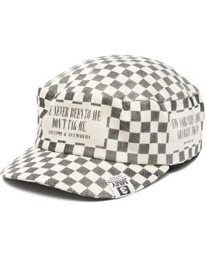 Maison Mihara Yasuhiro Checkerboard-Print Slogan-Print Cap - White
