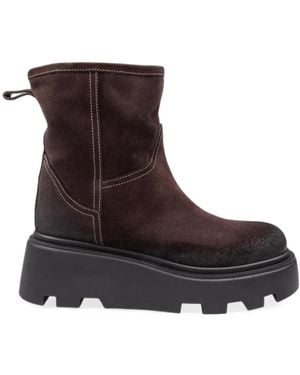Premiata Mocha-Colored Split-Leather Ankle Boots With A Thick Sole - Brown