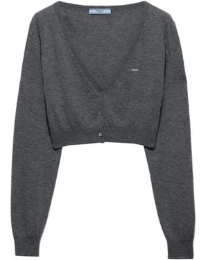 Prada Cropped Cashmere Cardigan - Grey