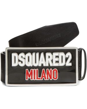 DSquared² ロゴプレート レザーベルト - ブラック