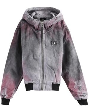 THUG CLUB Three Riding Skull Vintage Hooded Jacket - Grey