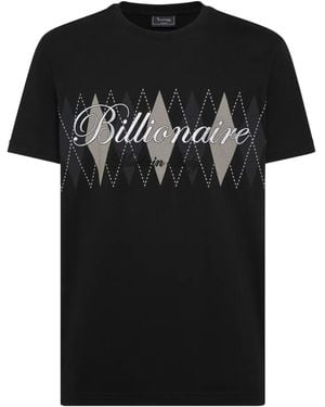 Billionaire Logo Argyle-Pattern T-Shirt - Black
