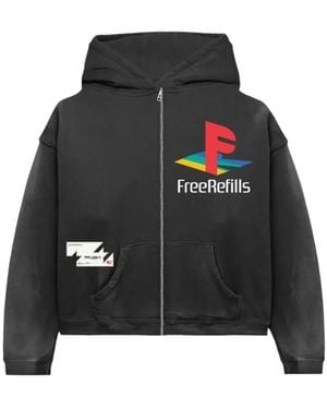 Free Refills Printed Zip-Up Hoodie - Black