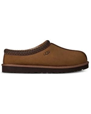 UGG Embroidered-Trim Leather Slippers - Brown
