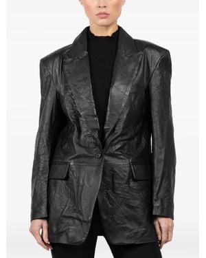 Isabel Benenato Textured Single-Breasted Leather Blazer - Black
