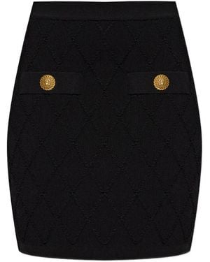 Balmain Diamond-Quilted Lion-Head Mini Skirt - Black