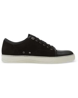 Lanvin Low-Top Suede Sneakers With Smooth Leather Toe Cap - Black