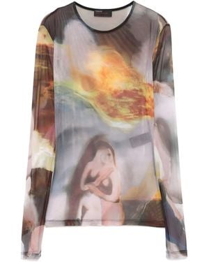 Mugler Graphic Print Mesh Crewneck Top - Grey