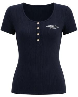 Guess X North Sails Ribbed-Knit Logo-Print T-Shirt - Blue