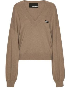 ROTATE BIRGER CHRISTENSEN V-Neck Long-Sleeve Jumper - Natural