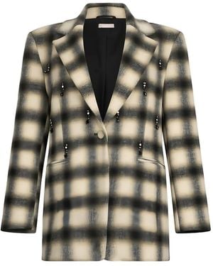 Liu Jo Chequered Bejewelled Embroidery Jacket - ホワイト