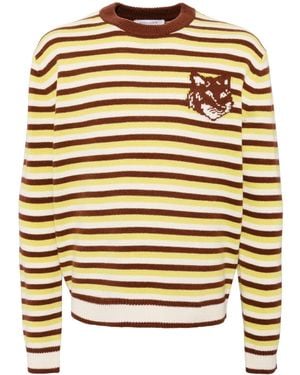 Maison Kitsuné Fox Head Intarsia Striped Jumper - Grey