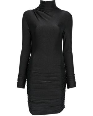 ANDAMANE Vestido Corto Oleandra Fruncido Con Cuello Alto - Negro