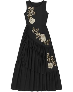 Psophia Floral-Details Ruffled Dress - Black