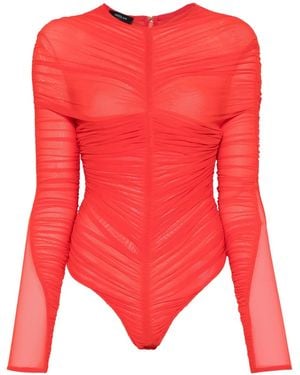 Mugler Ruched Bodysuit - Red