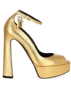 Tom Ford Padlock Peep-Toe Platform Pumps - Metallic