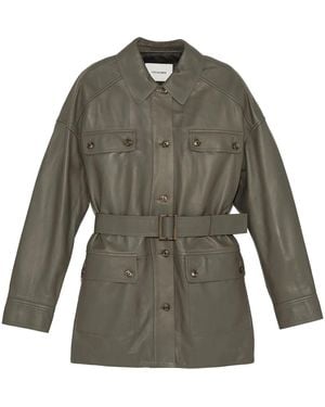 Yves Salomon Belted Leather Jacket - Grey