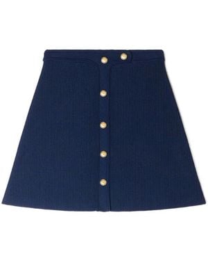 Sandro Mini Ribbed Skirt With Press Studs - Blue
