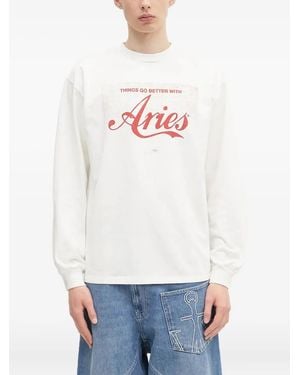 Aries Long-Sleeve Logo-Print Sweatshirt - White