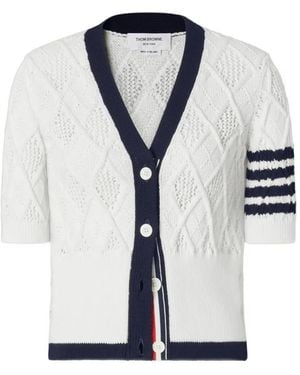 Thom Browne Argyle Pointelle 4-Bar Cardigan - Blue