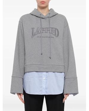 Juun.J Layered-Design Logo-Embroidered Hoodie - Grey