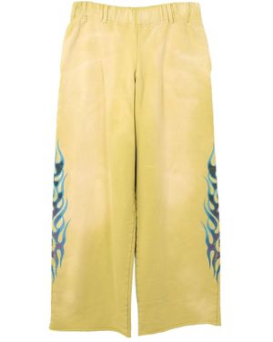 KAMIYA Flame-Print Distressed Pants - Yellow