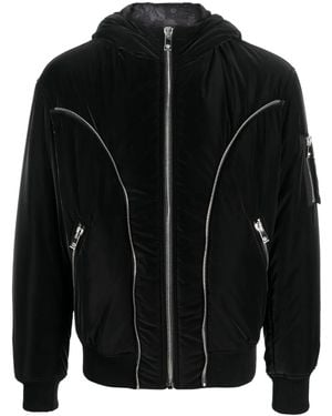 Versace Hooded Nylon Jacket With Decorative Zips - Black