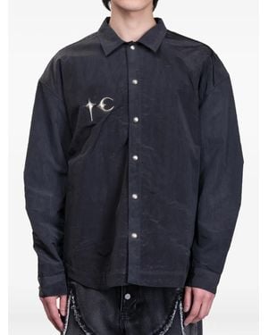 THUG CLUB Scarred Officer Metallic-Button Shirt - Blue