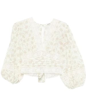 Sandro Davina Floral-Print Lace-Detail Top - White
