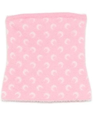Marine Serre Fluffy Moon Jacquard Knit Bustier Top - Pink
