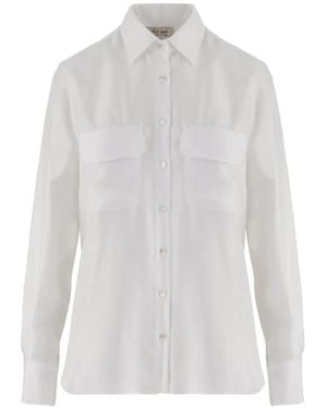 HER SHIRT HER DRESS Flap-Pocket Silk Shirt - White
