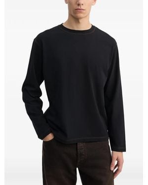 Another Aspect Long-Sleeve Contrast-Stitch T-Shirt - Black