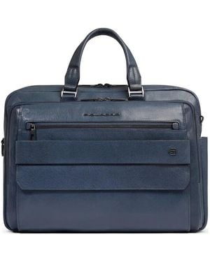 Piquadro Leather Laptop Bag - Blue