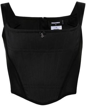 DSquared² Mesh-Panels Corset Top - Black