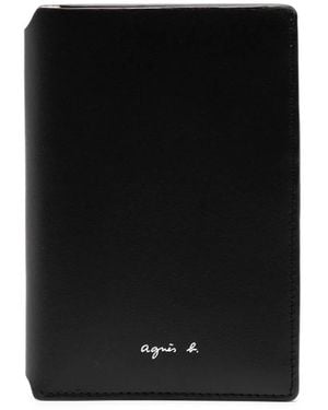 agnès b. Bi-Fold Leather Logo Card Holder - Black