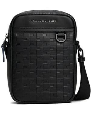 Tommy Hilfiger Logo-Detail Textured Messenger Bag - Black