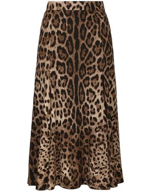 Dolce & Gabbana レオパード ハイウエスト スカート - ブラウン