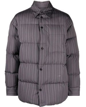 Off-White c/o Virgil Abloh Logo-Embroidered Striped Puffer Jacket - Grey