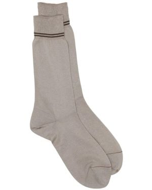ZEGNA Stripe-Detail Ribbed-Cuff Socks - Grey