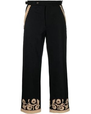 Bode Embroidered-Hem Detail Pants - Black