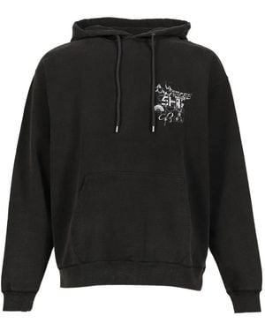SHT Devastated Graphic-Print Washed-Effect Hoodie - Black