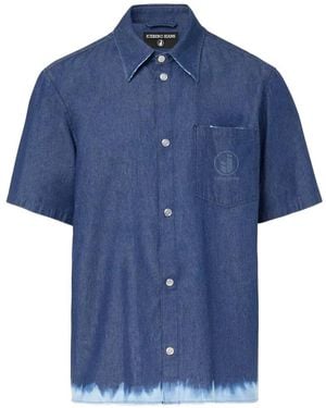 Iceberg Bleached-Effect Short-Sleeve Shirt - Blue