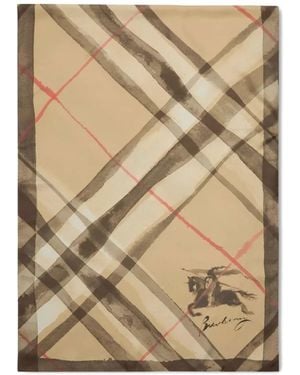 Burberry Wide Watercolour Check Silk Scarf - Natural