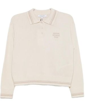 Maison Kitsuné Sweat À Logo Brodé Et Bord Rayé - White
